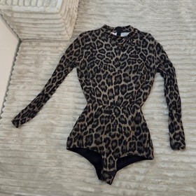 Agent Provocateur Iona Animal Leopard Bodysuit Top M Built-in Corset Bra