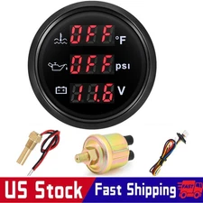 52MM Boat Car 3 IN 1 Gauge Oil Pressure PSI Water Temp ℉ Voltmeter with Sensor 