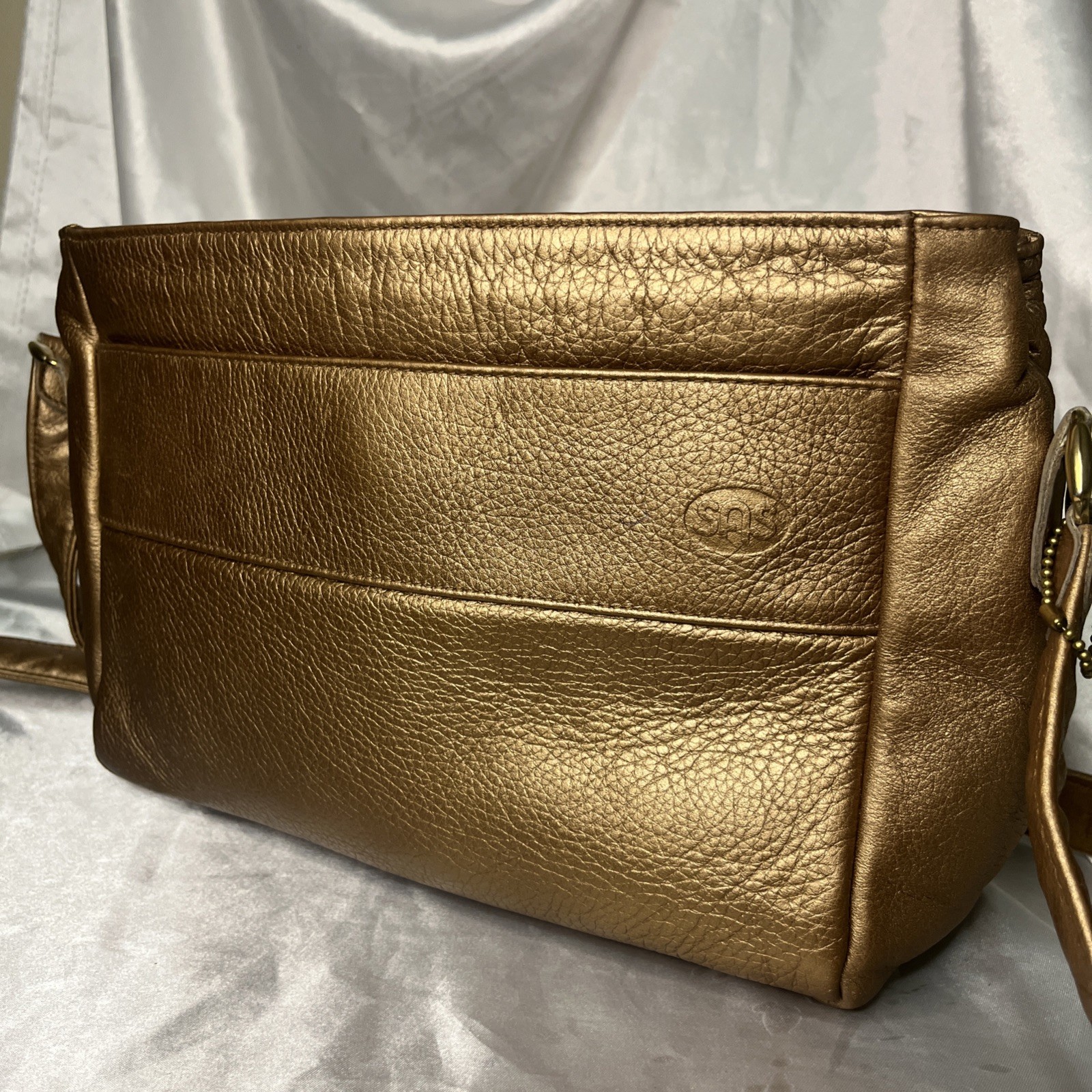 SAS Metallic Bronze Leather Crossbody Shoulder Bag Handmade Vintage USA  