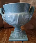 Vintage Red Wing USA Pottery Blue 7"tall X 6" wide Vase 763 W Handles of leaves