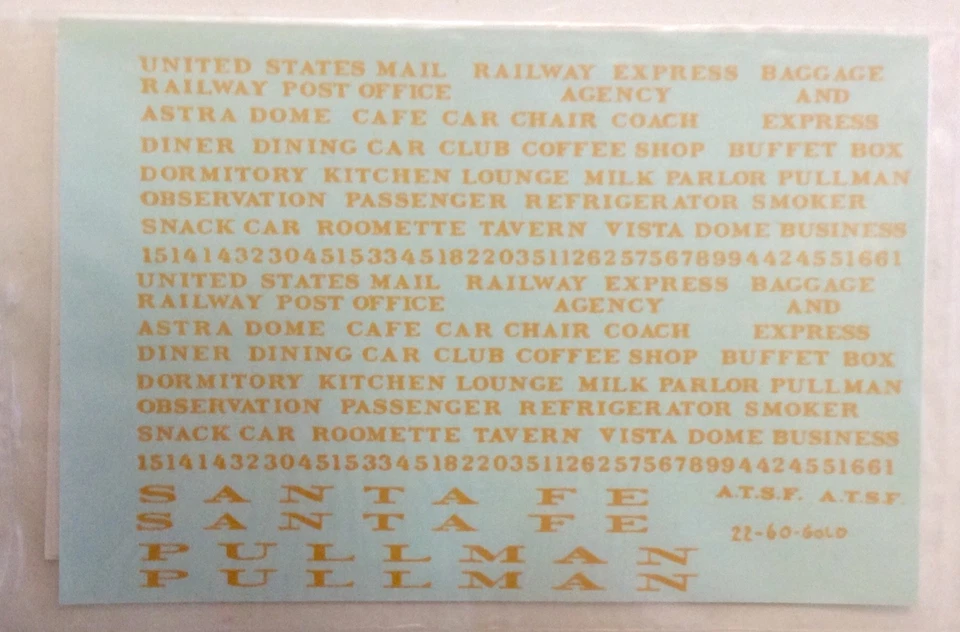 WALTHERS 933-429, 22-6I HO DIAPHRAGMS& SANTA FE PULLMAN YELLOW DECALS (NIP) - Image 2 of 2