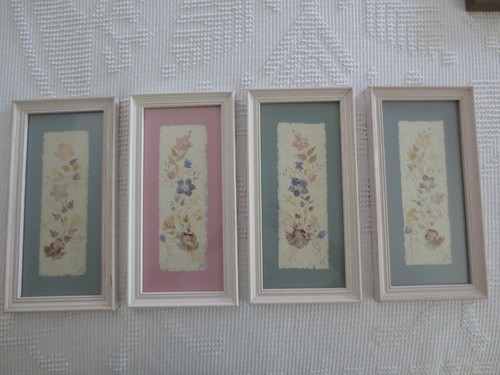 4 Signed/Dated 1998-99 Framed PASTEL DRIED FLOWER Wall Hangings - 6.75" x 13.25"