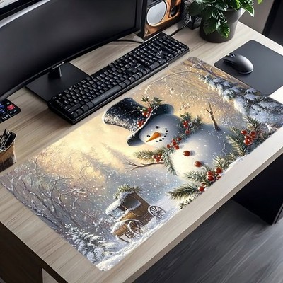 40*90cm1pc Snowman Mouse Pad - Durable Rubber Base, Thick Surface for Precise Co