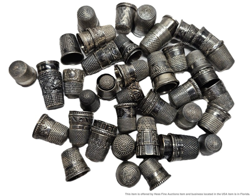 Huge Sterling Silver Thimble Collection Sewing Accessory Vintage