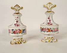 Pair Petits Bottles To Perfume Porcelain Paris Flowers Louis-Philippe 19th