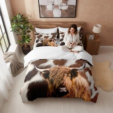 Cow Bedding Comforter Set King Size,Brown Western Qulited Comforter for Adult...