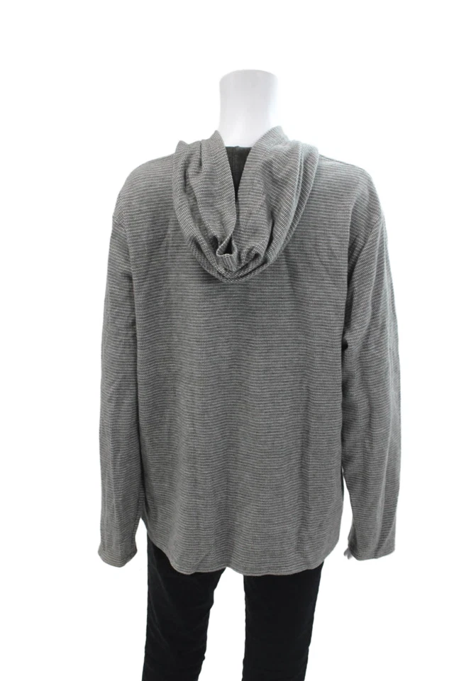 Vince Mujer Algodón Mini Pata de Gallo Estampado Manga Larga Sudadera con Capucha Gris Talla XL Foto 3 de 4