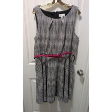 ELLE Black & White Striped Fit & Flare Mini Tank Belted Dress Size XL Business