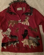 Vintage Philip Jane Gordon Dog On Leash Sweater Cardigan Design Options Sz M