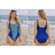 WB11 Vintage Disney Winnie the Pooh One Piece Swimsuit Size 16 Blue 90s Catalog