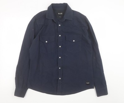 Only & Sons Herren Hemd Blau Slim Fit Baumwolle Langarm Knopfleiste M
