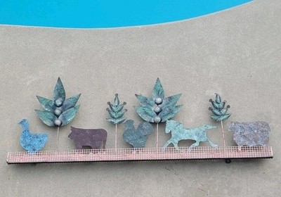 Vintage 1991 C. Jere Metal Art Sculpture Country Farm Scene Horse Cow Rooster...