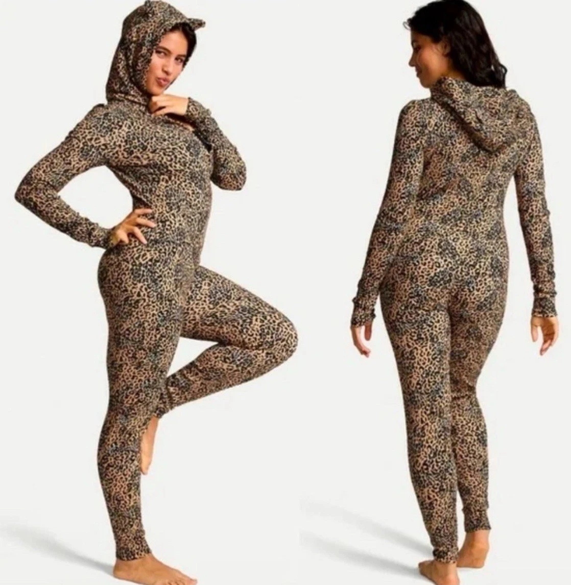 New PINK Victorias Secret (XXL) Thermal Hoodie Sleep One Piece Pajama Leopard