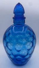 Vintage MCM Wheaton Glass Blue Optic Reverse Honeycomb Decanter Genie Jar