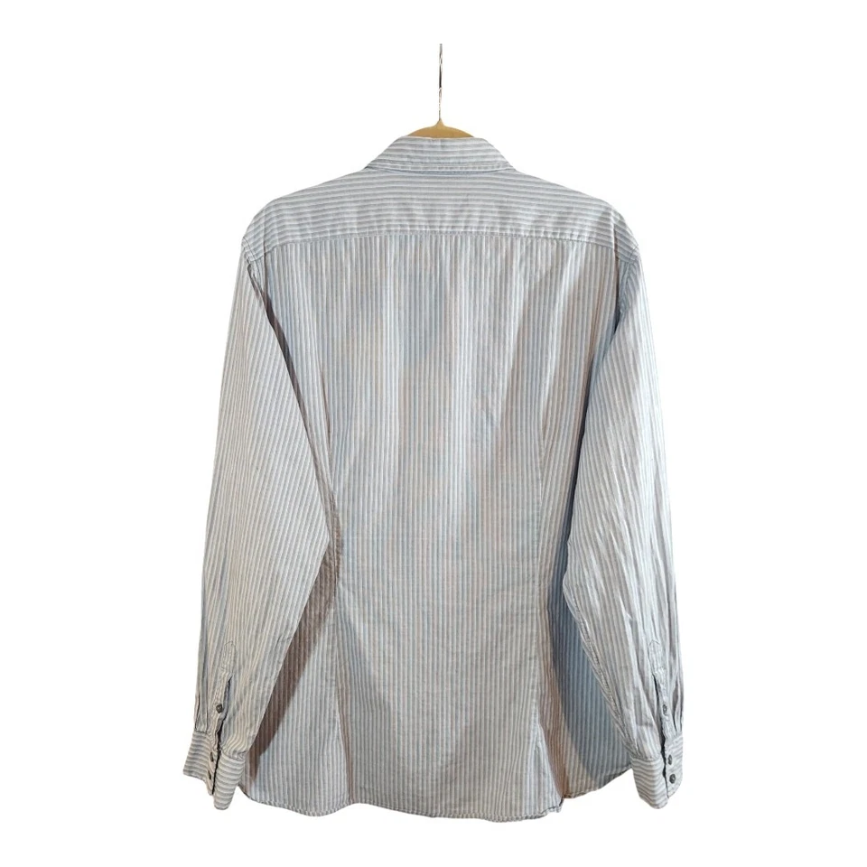 Camisa de trabajo John Varvatos Star EE. UU. manga larga a rayas con botones delanteros para hombre L Foto 3 de 4