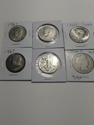 4 1967 kennedy halfs1945D walker and 1906S Barber half