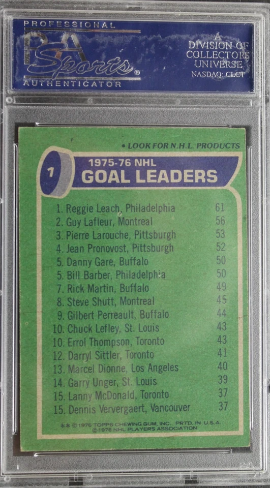 Leach LaFleur Larouche Signed Autograph 1976 Topps #1 Hockey Leaders Card PSA - Image 2 of 3