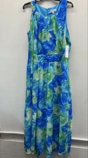 NWT Shelby & Palmer Women's Blue Green Floral Watercolor Pleated Dress 16W