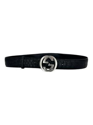 Gucci GG Buckle Black Crocodile Leather Belt 85/34 Made in Italy