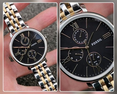 Fossil Jacqueline Damenuhr Multifunktion schwarzes Ziffernblatt gold Stahlarmband