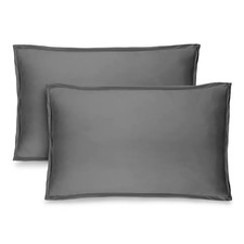 Bare Home Gray Brushed Microfiber 2 Queen Pillow Sham Set 21" x 31" NWOT