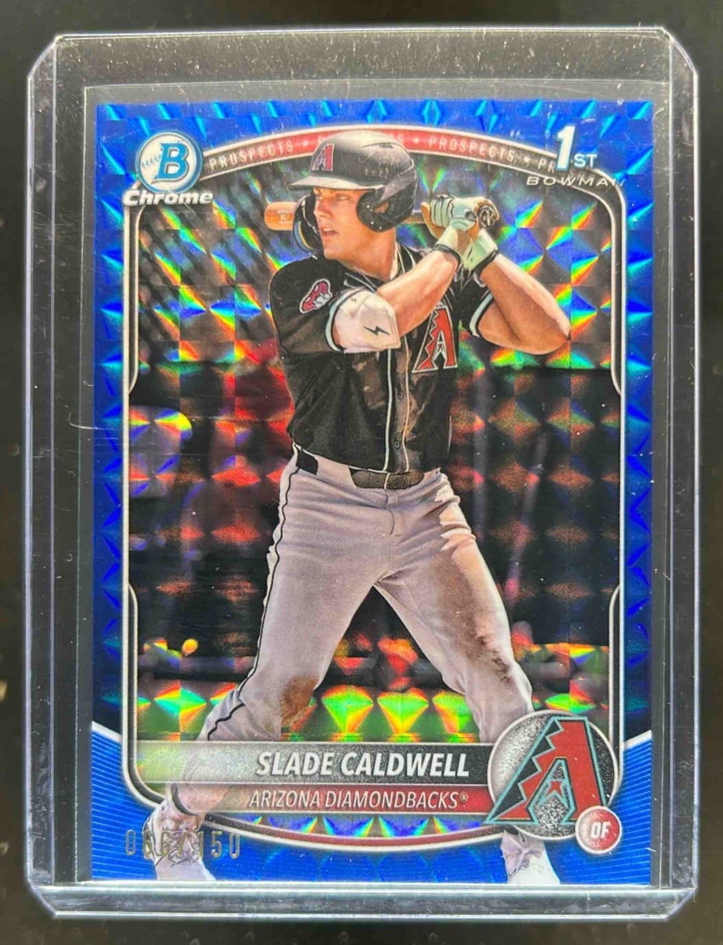 2025 Bowman Slade Caldwell Chrome Blue Geometric Refractor 1st Prospect #86/150