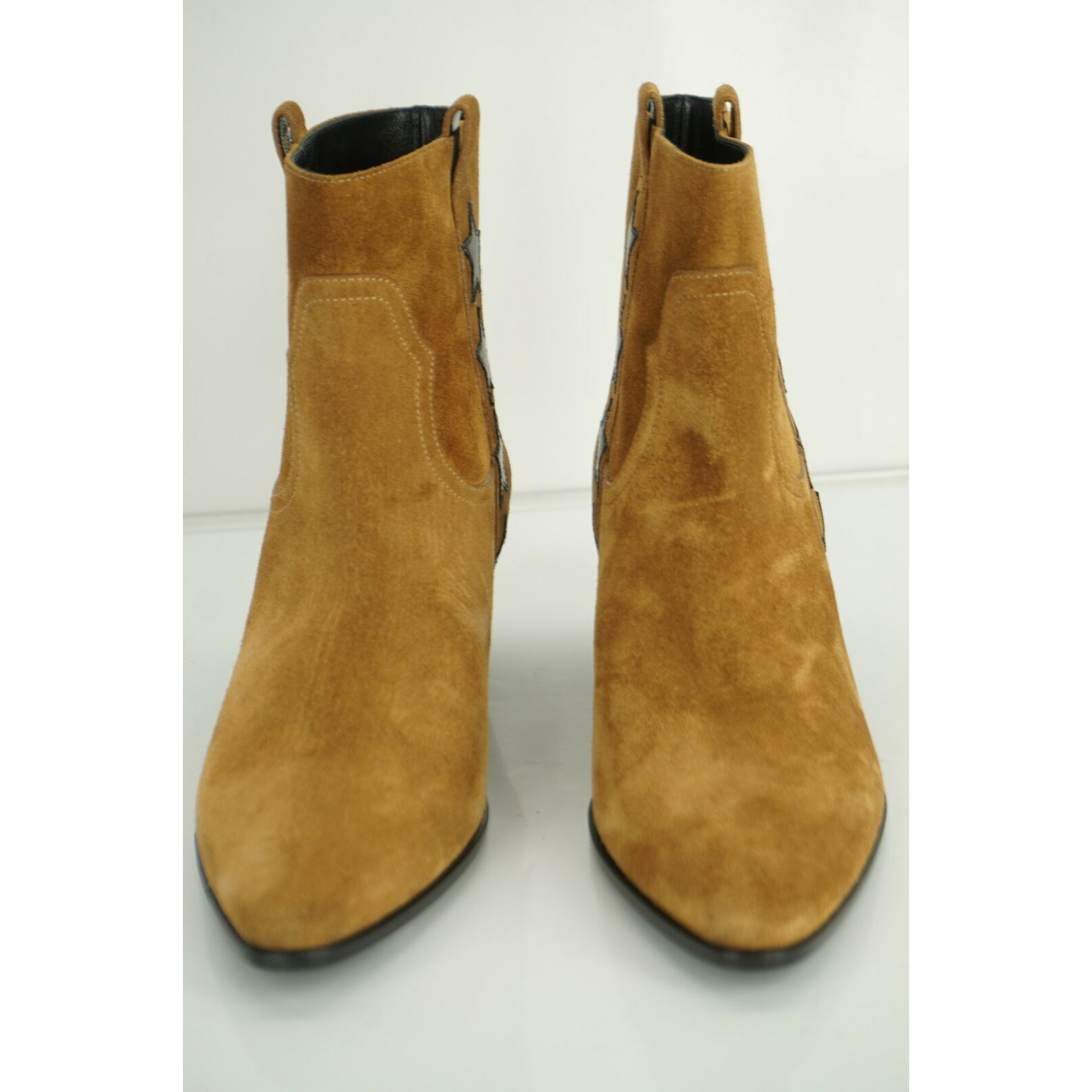 Stivaletti Saint Laurent marroni scamosciati tacco rock star taglia 36 5 nuovi con scatola YSL $995 Yves