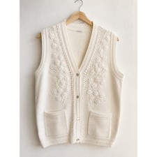 Vintage Cream Floral Embroidered Sweater Vest / Cottagecore Knit / One Size