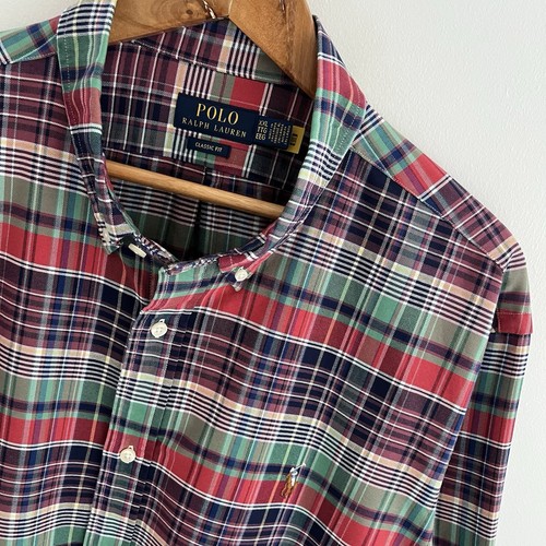 Polo Ralph Lauren Shirt 2XL XXL Mens Green Plaid Check Classic Fit Long Sleeve