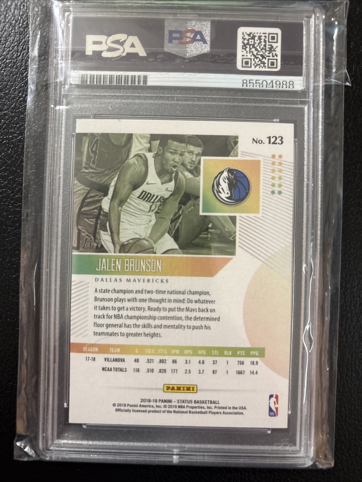 2018 Status Green Jalen Brunson #123 PSA/DNA Certified Authentic Auto Rookie RC view 4