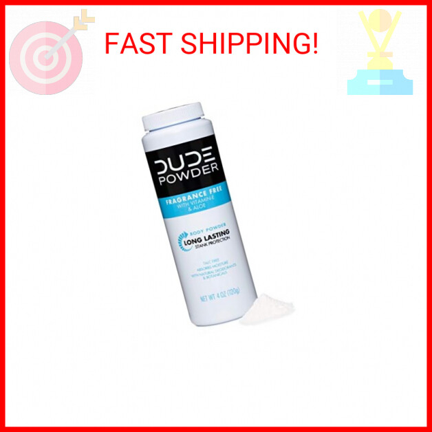 DUDE Body Powder Fragrance Free 4 Ounce Bottle Natural Deodorizers