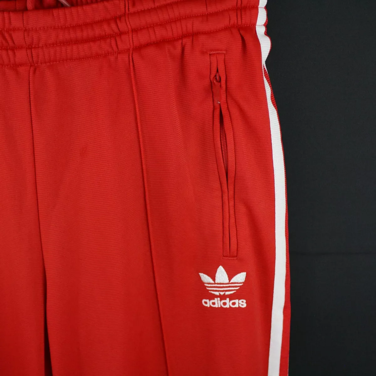ADIDAS TREFOIL STRIPES Mens JOGGING SWEATPANTS Size S ZIP CUFFS Red