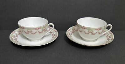Victorian (Royal)Schwarzburg c.1900, 4 pc Set Cup/Saucer, Pink/White Floral RCS5
