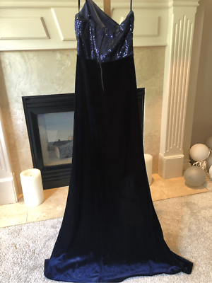 Windsor Women's Navy Blue Sequin and Velvet One Shoulder Elegant Large Slit  Dre | eBay