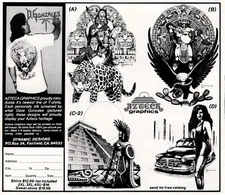 1990 Dynamic Aztec Designs D Gonzales T-Shirts CA VTG Lowrider Print Ad 8x8"