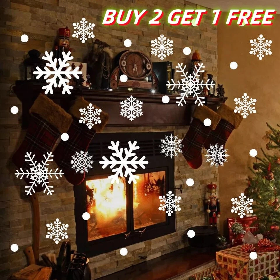 200X Reusable Christmas Window Snowflakes Stickers Clings Decal Xmas Store Decor