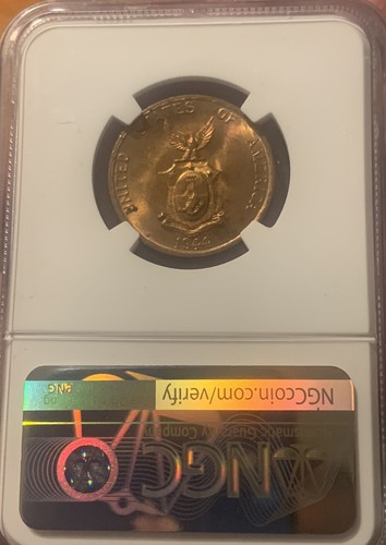 1944-S U.S. Philippines 1 Centavo NGC MS64RB KM#179 - Picture 2 of 2