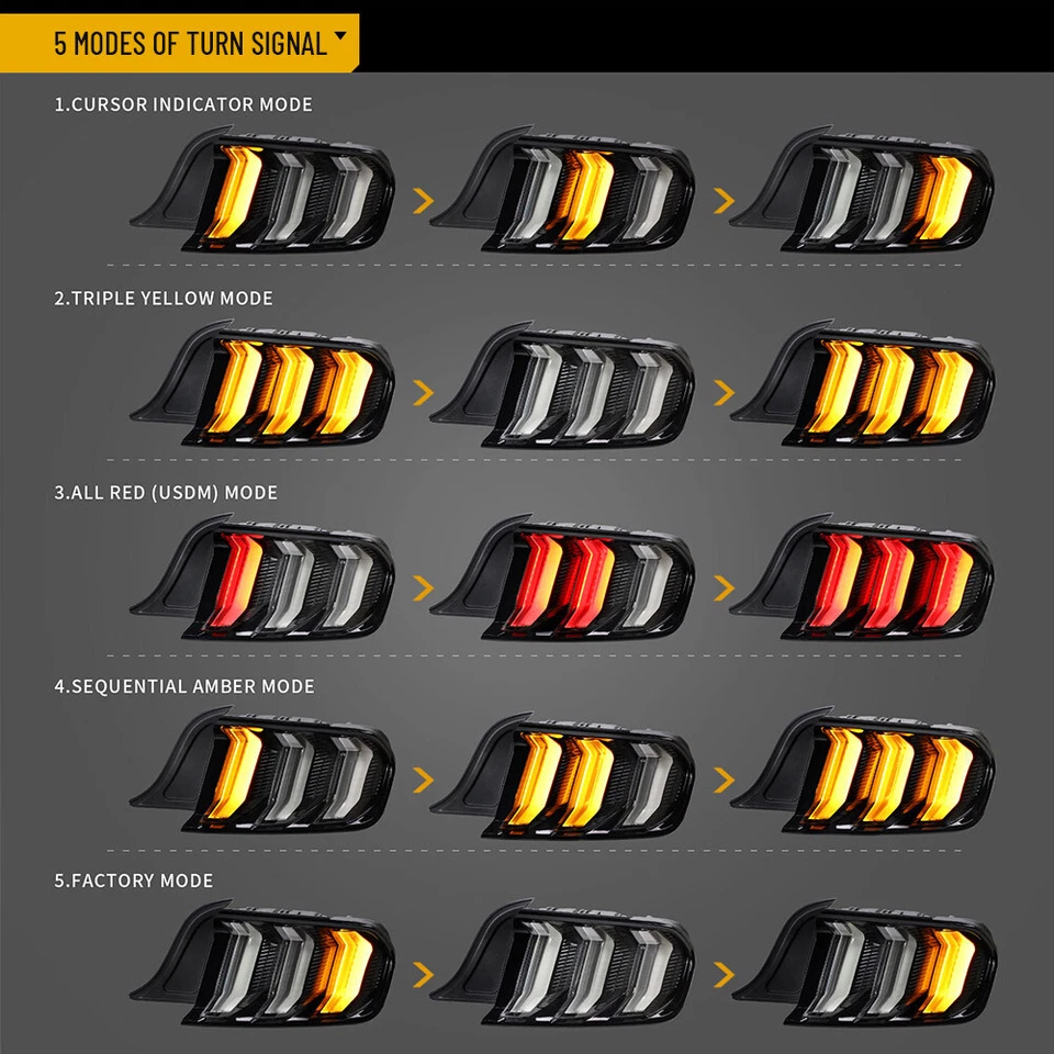 Luces traseras secuenciales LED para Ford Mustang 2015+ intermitente estilo europeo y 5 modos Foto 4 de 4