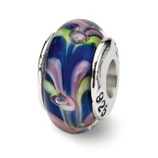 Blue Pink Hand Blown Glass Bead .925 Sterling Silver Antiqued Reflection Beads