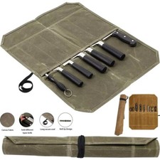 Knife Bag Canvas Chef Roll Bag w/ 7 Slots Pocket for Kitchen Storage Carry Bags