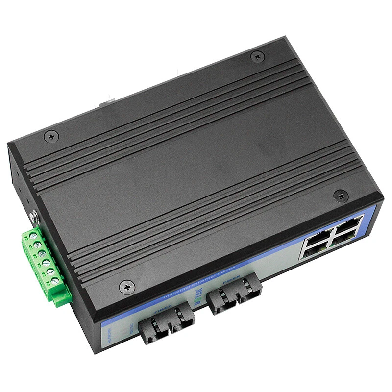 Industrial Grade 100M Network Unmanaged Ethernet Switch 2 Fibers 4 RJ45 Ports SC - Image 3 of 4
