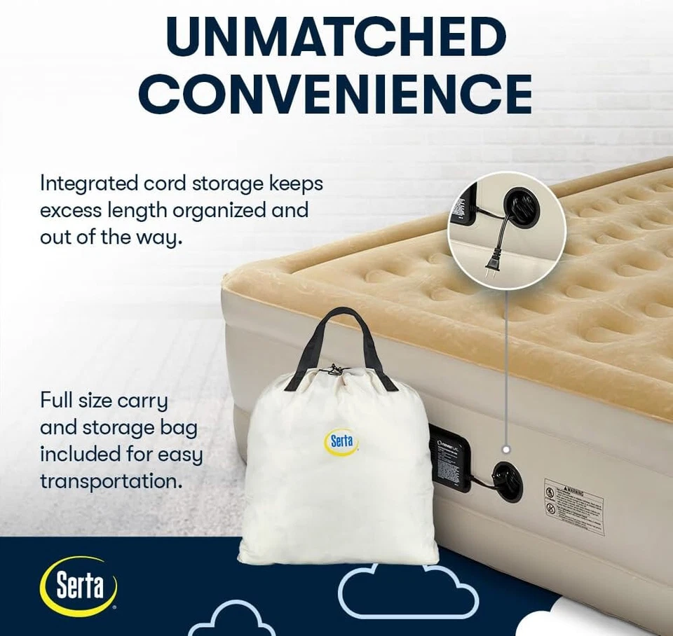 Colchón inflable Serta 15" elevado Queen con tecnología de bomba integrada Foto 4 de 4
