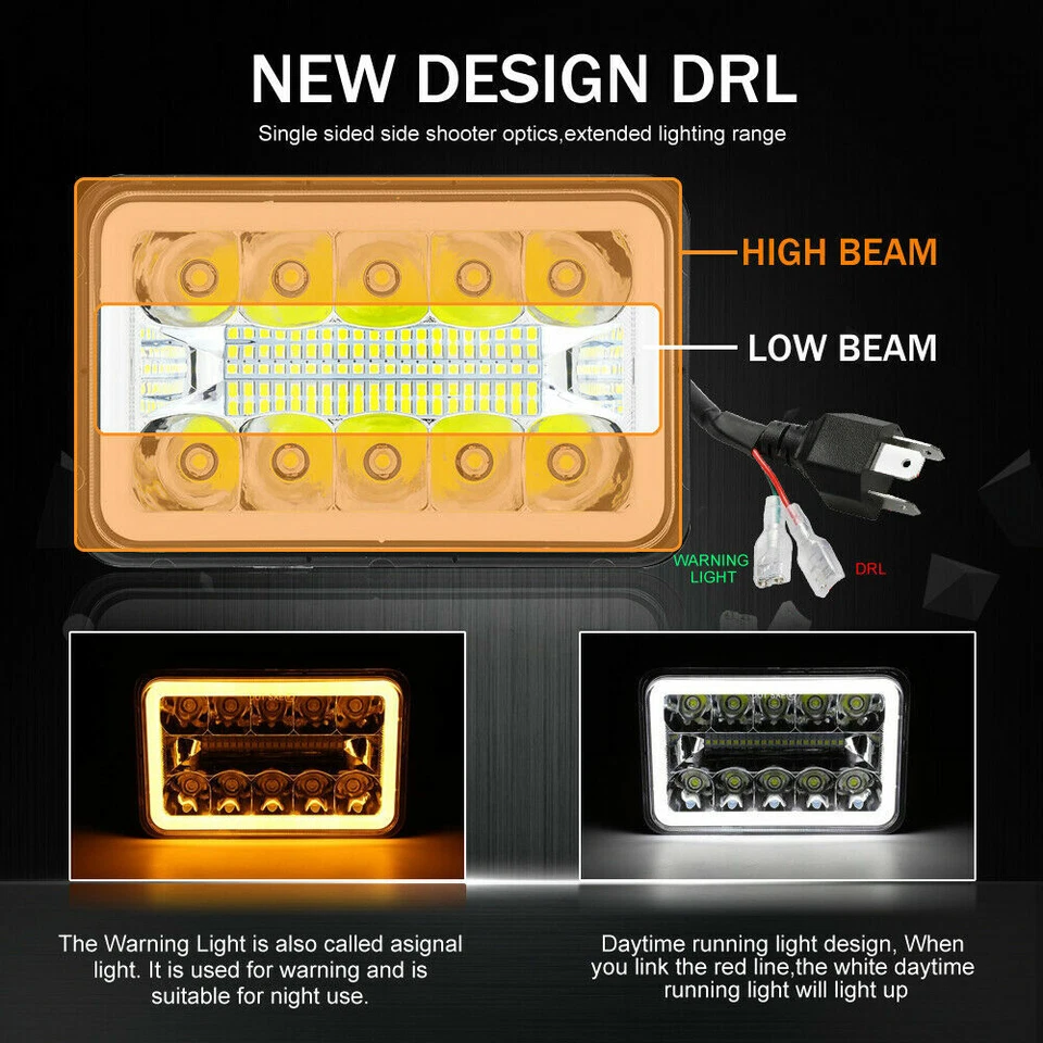 4x6 inch LED Headlights Hi/Lo Beam for Chevy C10 C20 C30 H4651 H4652 H4656 H4666 - Image 3 of 4