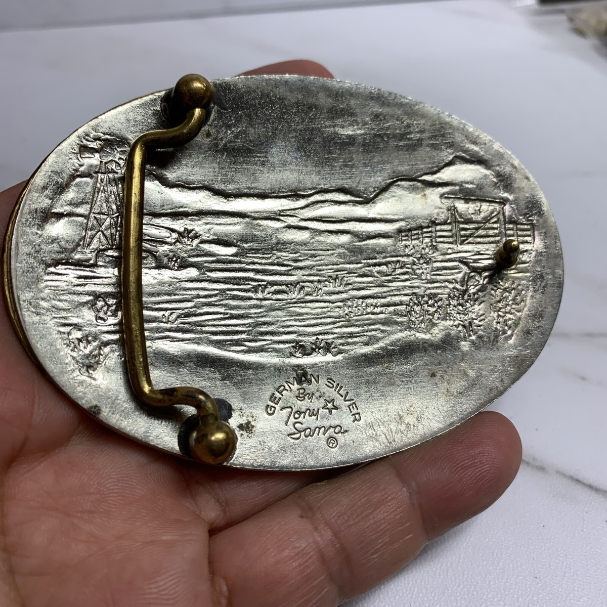 Antique German Silver by Tony Sama belt buckle with blank Award
