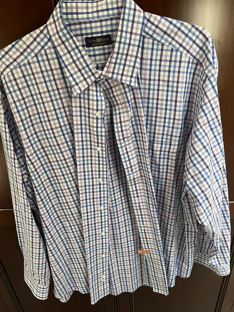 club room performance dress shirt Club Room Mens Regular Fit Dress Shirt XXL 18 in 34-35 Light Orange Plaid
