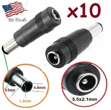x10 Copper DC Power Connector 5.5mmx2.1mm Female to 6.0mmx4.4mm Male Adapter