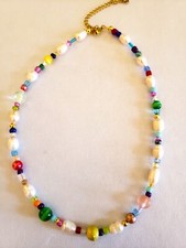 Colorful rainbow choker necklace, freshwater pearl necklace, gemstone pearl