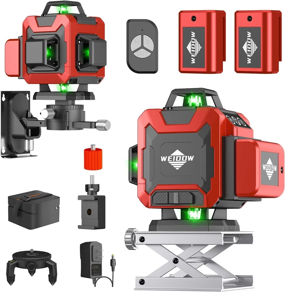 WEIDDW 4D 16-Line Laser Level with Self-Leveling and 2 Green Batteries
