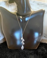 Gorgeous 14k Yellow Gold Adjustable Dangle Lariat Drop Chain Crystal Necklace