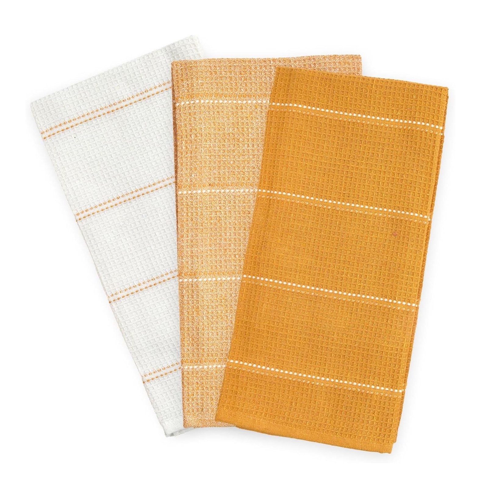 Le Chateau Waffle Ochre Kitchen Tea Towels - Set of 3 Kitchen Linens